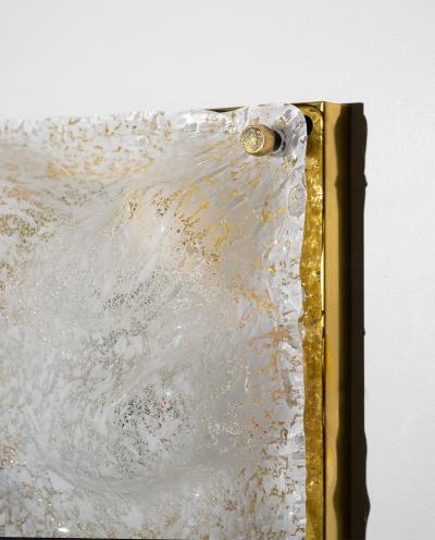 Sculptural Murano Ice Glass Wall Lamp with Brass Backplate Italy 1970s