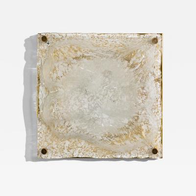 Sculptural Murano Ice Glass Wall Lamp with Brass Backplate Italy 1970s