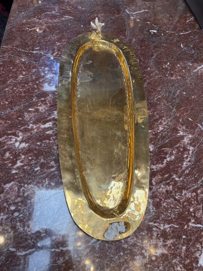 Sculptural Oval Brass Centerpiece Tray with Coral Accents Italy 1970s