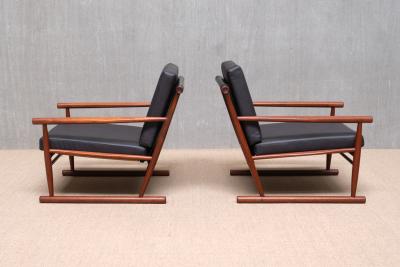 Sculptural Pair of Scandinavian Modern Teak Armchairs with Runner Legs 1950s