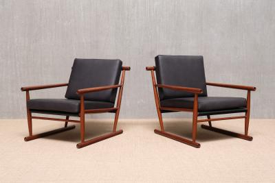 Sculptural Pair of Scandinavian Modern Teak Armchairs with Runner Legs 1950s