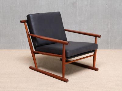 Sculptural Pair of Scandinavian Modern Teak Armchairs with Runner Legs 1950s