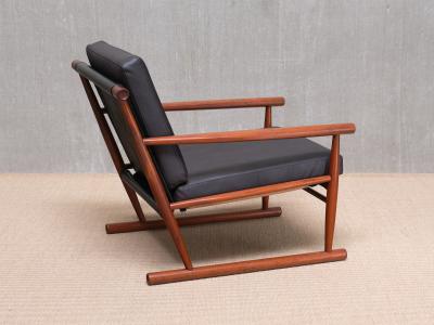 Sculptural Pair of Scandinavian Modern Teak Armchairs with Runner Legs 1950s