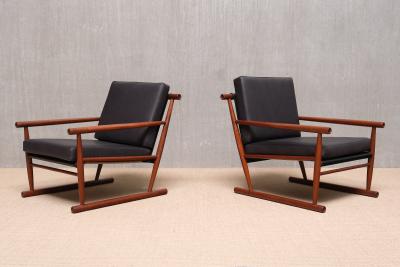Sculptural Pair of Scandinavian Modern Teak Armchairs with Runner Legs 1950s