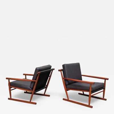 Sculptural Pair of Scandinavian Modern Teak Armchairs with Runner Legs 1950s