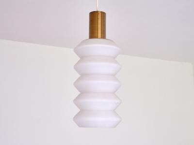 Sculptural Pair of Swedish Modern Pendants in Opaline Glass and Brass 1950s