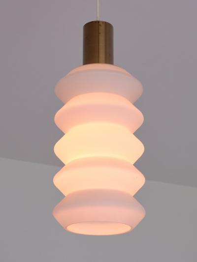 Sculptural Pair of Swedish Modern Pendants in Opaline Glass and Brass 1950s