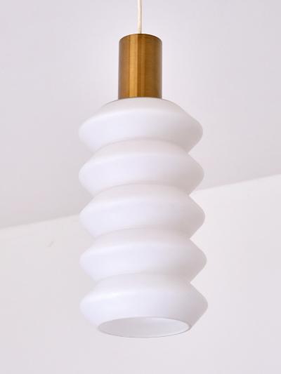 Sculptural Pair of Swedish Modern Pendants in Opaline Glass and Brass 1950s