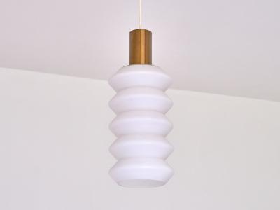 Sculptural Pair of Swedish Modern Pendants in Opaline Glass and Brass 1950s