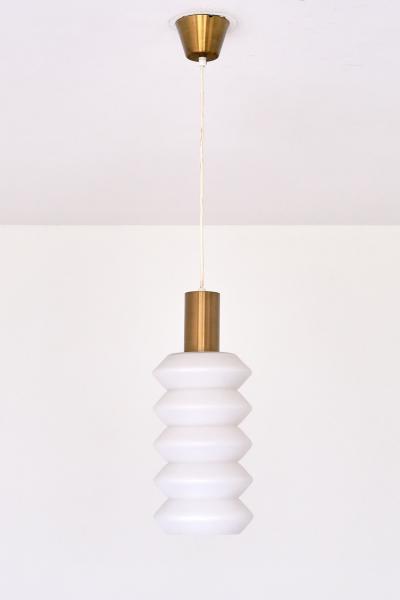Sculptural Pair of Swedish Modern Pendants in Opaline Glass and Brass 1950s