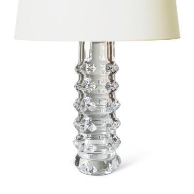 Sculptural Pair of Table Lamps in Cut Crystal by Orrefors Glasbruk