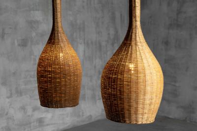 Sculptural Rattan Pendant Lamp France 1960s