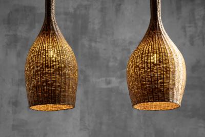 Sculptural Rattan Pendant Lamp France 1960s
