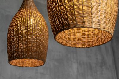 Sculptural Rattan Pendant Lamp France 1960s