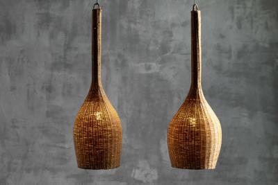 Sculptural Rattan Pendant Lamp France 1960s
