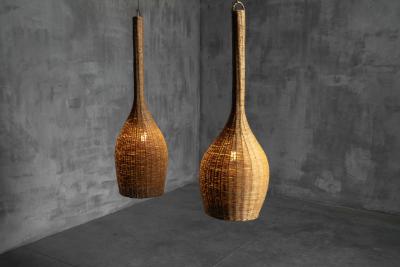 Sculptural Rattan Pendant Lamp France 1960s