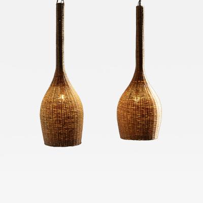 Sculptural Rattan Pendant Lamp France 1960s