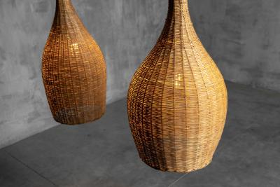 Sculptural Rattan Pendant Lamps France 1960s