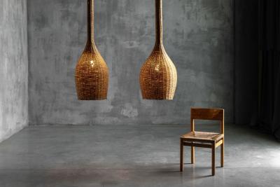 Sculptural Rattan Pendant Lamps France 1960s