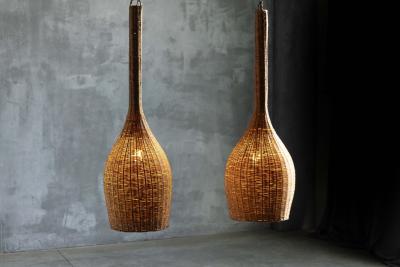 Sculptural Rattan Pendant Lamps France 1960s