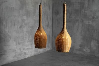 Sculptural Rattan Pendant Lamps France 1960s