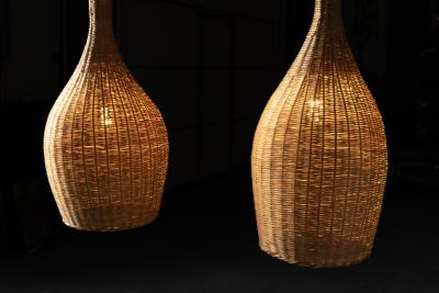 Sculptural Rattan Pendant Lamps France 1960s