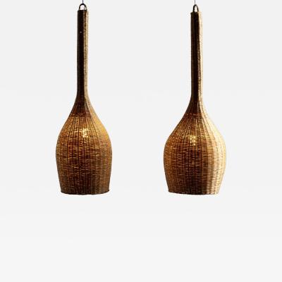 Sculptural Rattan Pendant Lamps France 1960s