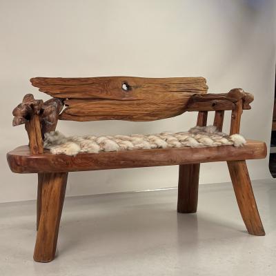 Sculptural Rustic Knotted Hardwood Bench