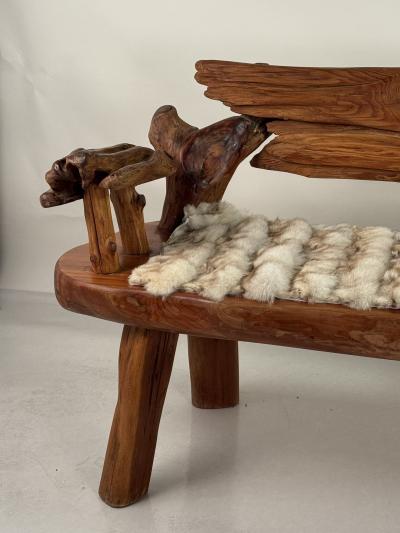 Sculptural Rustic Knotted Hardwood Bench
