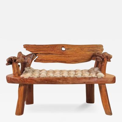 Sculptural Rustic Knotted Hardwood Bench