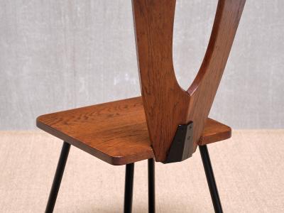 Sculptural Set of Six Winged Back Dining Chairs in Solid Oak France 1950s