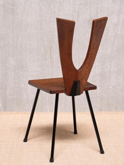 Sculptural Set of Six Winged Back Dining Chairs in Solid Oak France 1950s