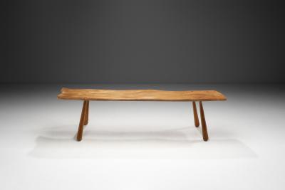 Sculptural Solid Oak Bench with Club Legs Europe 20th Century