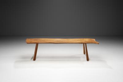 Sculptural Solid Oak Bench with Club Legs Europe 20th Century