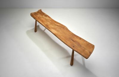 Sculptural Solid Oak Bench with Club Legs Europe 20th Century