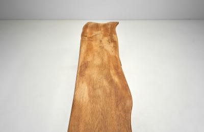 Sculptural Solid Oak Bench with Club Legs Europe 20th Century