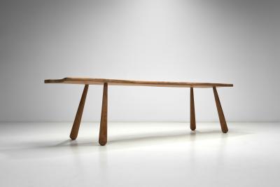 Sculptural Solid Oak Bench with Club Legs Europe 20th Century
