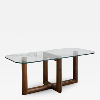 Sculptural Solid Wood Dining Table With Glass Top