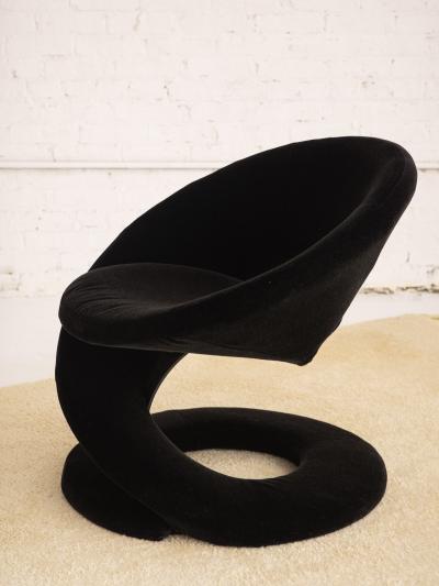 Sculptural Spiral Ribbon Chair in Black Mohair Attributed to Jaymar