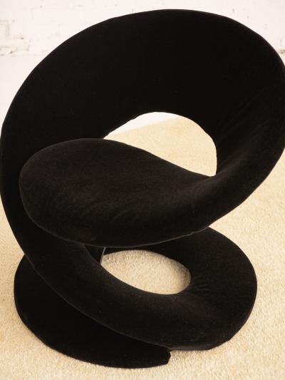Sculptural Spiral Ribbon Chair in Black Mohair Attributed to Jaymar