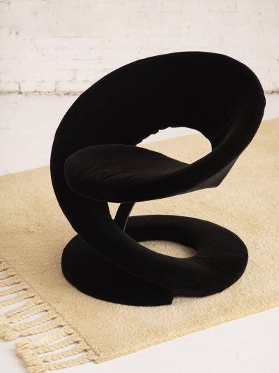 Sculptural Spiral Ribbon Chair in Black Mohair Attributed to Jaymar