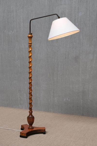 Sculptural Swedish Grace Floor Lamp in Birch and Brass Lundling Sweden 1930s