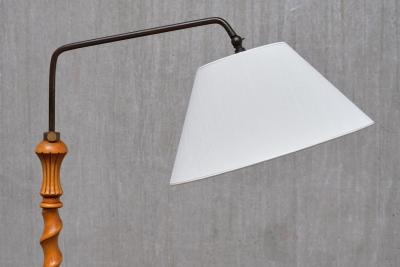 Sculptural Swedish Grace Floor Lamp in Birch and Brass Lundling Sweden 1930s