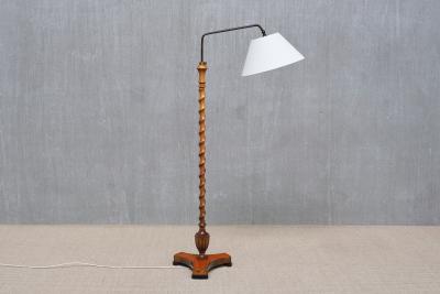 Sculptural Swedish Grace Floor Lamp in Birch and Brass Lundling Sweden 1930s