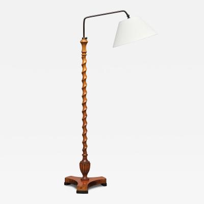 Sculptural Swedish Grace Floor Lamp in Birch and Brass Lundling Sweden 1930s