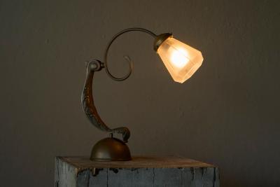 Sculptural Table Lamp in Brass and Opaline Glass Europe Early 20th Century