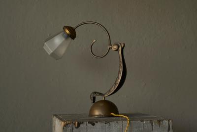 Sculptural Table Lamp in Brass and Opaline Glass Europe Early 20th Century