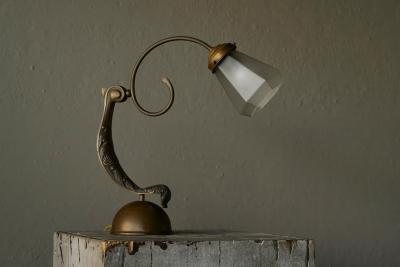 Sculptural Table Lamp in Brass and Opaline Glass Europe Early 20th Century