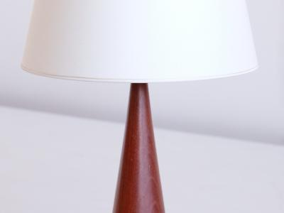 Sculptural Table Lamp in Teak Wood and Ivory Drum Shade Denmark 1960s