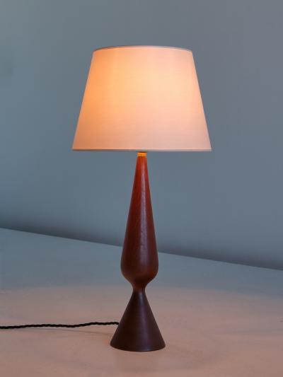 Sculptural Table Lamp in Teak Wood and Ivory Drum Shade Denmark 1960s